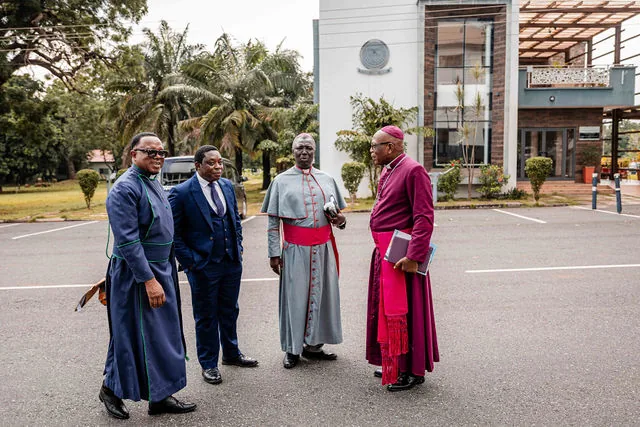 Ministers and guests gathered outside at the conference.